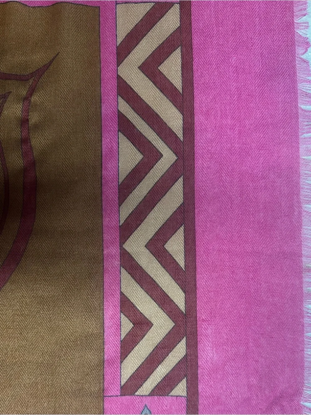Geometric Boho Scarf Wrap Shawl with Fringe Brown Cream Pink Blue 72” x 36”